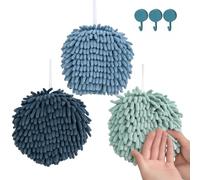 Nulubuu Soft Absorbent Chenille Ball Towel Sets, Quick Dry Hand, Towels for Bathroom/Kitchen Pack of 3 (Mint Green+Light Blue+Blue)
