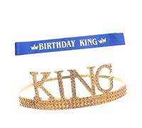 NULYLU 1 Set King Crown Rhinestone Headband with Sash for Men Birthday Party Decorations Durable Royal Costume Accessory for Celebrations and Themed Events