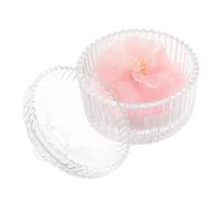 NULYLU 1 Set Soft Velvet Powder Puff with Elegant Glass Storage Case Ribbon Flower Design for Body Powder Dual Sided Applicator for Sensitive Skin Dustproof Container Included