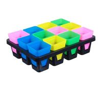 NULYLU 12 Grids Plastic Nursery Tray with 12 Small Square Pots, Seedling Starter Germination Grower Tray for Indoor and Outdoor Gardening, Plant Propagation and Succulent Pot Holder