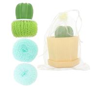 NULYLU 2 Sets Cactus-shaped Pot Cleaning Balls with Handle, Multi-use Kitchen and Bathroom Dish Scrub Brush Set, Gradient Green and Yellow Color, Practical Household Cleaning Supplies