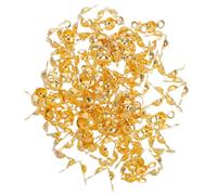 NULYLU 200pcs Gold Bead Tip End Caps 4×7mm Crimp Beads for Jewelry Making Accessories DIY Necklace Bracelet Crafting with Fold-Over Knot Covers for Cord Ends