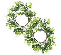 NULYLU 2pcs Artificial Candle Leaf Rings Pillar Candle Wreaths for Party Table Centerpiece Decor with White Flowers and Eucalyptus Reusable Tear-resistant Tea Light Rings for Home and