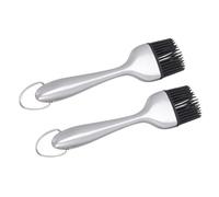 NULYLU 2pcs Barbecue Oil Brush with Stainless Steel Heat Resistant Handle and Silicone Bristles, Quick Drying BBQ Meat and Cake Basting Tool for Roasting and Grilling