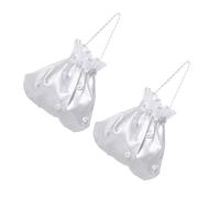 NULYLU 2pcs Candy Bag Bridal Wed Drawstring Treat Bags Party Wrappers First Bachelorette Bride Welcome Modern Embroider Drawstrings Mini Guests Pouch Beach Favor White Fabric