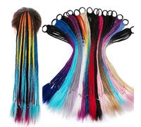 NULYLU 2pcs Colored Braided Ponytail Hair Ties Elastic Braid Wig Accessories Blue Purple Pink for Girls Festival and Daily Hairstyling