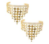 NULYLU 2pcs Golden Sequin Head Chain for Belly Dancee Goddess Headband Metal Coin Hair Jewelry Dance Tiara Boho Head Jewelry Egyptian Costumes Sequin Tassel Headband