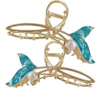 NULYLU 2pcs Mermaid Hair Claw Clips for Thick Hair Large Alloy and Pearl with Elegant Temperament Convenient Use for Anniversary Or Valentines
