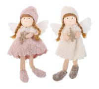 NULYLU 2Pcs Plush Angel Ornaments Christmas Hanging Decorations White and Pink Angel Dolls for Christmas Tree and Festive Home Wall Decor