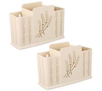 NULYLU 2pcs Punch Free Wall-mounted Chopstick Holder 3 Compartments, Kitchen Utensil Storage Rack and Drain Cage, Beige Flatware Organizer for Home Kitchen