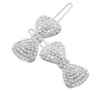 NULYLU 2pcs Silver Bow Hair Clips with Dazzling Rhinestone Alloy Design Secure Lip Classic Hair Barrettes for Women Decorative Sparkle Accessories for Parties and Everyday Use