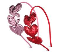 NULYLU 2pcs Sparkly Heart Headbands Glitter Sequin Hair Accessories for Valentine's Day Party Cute Girls Headbands and Festive Heart Shape for Celebrating Love
