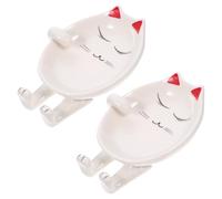 NULYLU 2pcs Storage Rack Soup Ladle Holder 2-in-1 Cat Shape Ceramic Spoon Rests Cute Cartoon Design Space-Saving Kitchen Utensil Organizer for Cooking