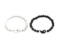 NULYLU 2pcs Yin Yang Natural Stone Beaded Friendship Bangle Couple Bracelet with Alloy Material, Comfortable Wearing, Creative Style Gift for Party and Everyday Use