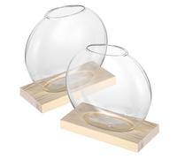 NULYLU 2sets Hydroponic Wooden Vase Plant Pot Stand Vase Grooves for Flower Glass Decor