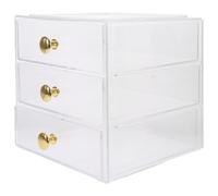 NULYLU 3-layer Stackable Drawer Storage Box with Gold Handle, Desktop Sundries Organizer for Cosmetics, Jewelry, Hair Clips, and Skincare Storage
