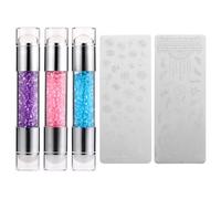NULYLU 3 Sets Nail Art Stamper Manicure Kit Acrylic Double Head Silicone Stampers Assorted Color DIY Nail Art Suitable at Home and Salon Use
