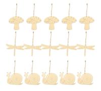NULYLU 30pcs Creative DIY Craft Wood Slices with Snail Dragonfly Mushroom Shapes, Synthetic Material, Khaki Colour, Blank Surface for Drawing Or Marking, for Door Wreath Or Craft Projects