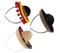 NULYLU 3pcs Mexican Straw Hats Festival Sombrero Hat Set with Sun Protection Plastic Mini in Mexican Folk Style for Festivals and Daily Wearing