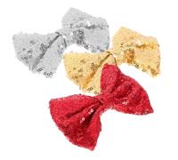 NULYLU 3pcs Sequin Hair Bows Clips Girls Hair Accessories for Boys and Girls Ages 4-8 Sparkly Bow Barrettes Set Red Gold Silver for Performance and Party