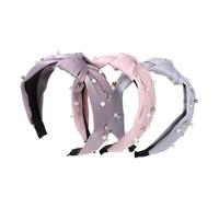 NULYLU 3pcs Wide Pearl Headbands Set Non-slip Fabric Hair Accessories for Women Knotted Design in Pearl Blue and Khaki for Daily Wear and Special Occasions