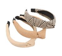 NULYLU 3pcs Wide Raffia Headbands for Women and Handmade Knotted Straw Hairbands Lightweight Headdresses in White Black Brown Stylish Accessories for Curly Wavy Hair