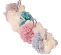 NULYLU 4pcs Cleaning Shower Balls Bubbles Bath Loofah for Bathing Convenient Body Scrubbers in Mix of Pink Grey Beige Green