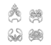 NULYLU 4pcs Detachable Reusable Copper Zircon Nail Art Finger Rings for Women, Silver Fingernail Cap with Elegant Modern Simplicity Design, for Daily Office Wear and Party