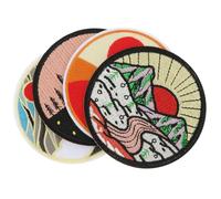 NULYLU 4pcs Embroidered Iron-on Patches Round Sunrise and Sunset Design Sewing Appliqué Cloth Patch Stickers for Garment Accessories and Bag Decoration