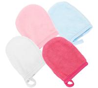 NULYLU 4pcs Makeup Remover Mitts Reusable Cleaning Gloves 4.72x3.34x0.31in Microfiber Workmanship Super Touch Feeling Face Cleansing at Home Random Color