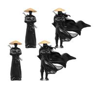 NULYLU 4pcs Mini Chinese Decorative Sculpture Set Plastic Ancient Figure Ornaments with Sturdy Lifelike Miniatures for Miniature Bonsai Landscapes and Terrariums in Black