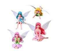 NULYLU 4pcs Mini Fairy Figurines for Cake Decoration and Miniature Garden Small Flower Fairy Ornaments with Intricate Details Compact Micro Landscape Accessories for Desk and Windowsill