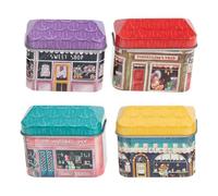 NULYLU 4pcs Mini House Tinplate Storage Boxes for Kitchen Sweets Biscuit Candy Containers Cartoon Pattern Small Metal Storage Tins for Dried Fruit and Snacks Assorted style