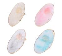 NULYLU 4pcs Nail Art Ring Palette Set with Marble Agate Pattern Mini Nail Polish Mixing Tray in Beige Grey Pink Blue Finger Ring Plate and Display