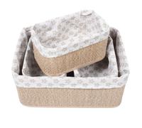 NULYLU 4pcs Rustic Farmhouse Woven Storage Basket for Nursery, Lightweight Breathable Bamboo and Cloth Organizer Bin, Rounded Handwoven Basket to Protect Delicate Items in Play Area