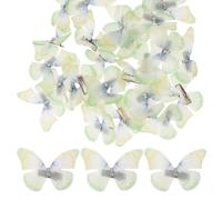NULYLU 50pcs Double Layer Tulle Butterfly Hair Barrettes Light Green Hair Styling Accessories for Women Halloween Cosplay Party Alligator Clips