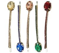NULYLU 5pcs Crystal Bobby Pins Set with Rhinestones, Decorative U-shaped Hair Clips in Red Green Blue Light Gold Yellow for Women, Elegant Sparkly Hair Accessories for Daily and Party Use