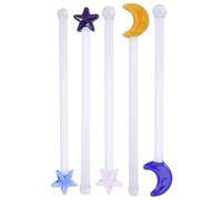 NULYLU 5pcs Glass Stir Sticks for Drinks Mixing with Star and Moon Design, Decorative and Essential Bar Tool for Fruit Juice and Hot Tea, Creative and Practical Cocktail Party Supplies