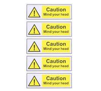 NULYLU 5pcs Self-Adhesive Caution Mind Your Head Stickers Made of Sturdy Pp Material Oil Proof Warning Labels for Machinery and Smooth Surfaces