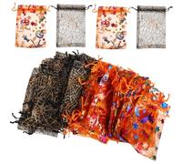 NULYLU 60pcs Halloween Organza Drawstring Bags with Pumpkin and Spider Prints Spooky Party Favor Pouches for Candy Snacks Trick Treating for Home School Office Celebrations