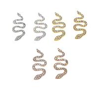 NULYLU 6pcs 3D Snake Nail Rhinestones Set Mixed Metal Alloy Nail Gems with White and Ab Crystals