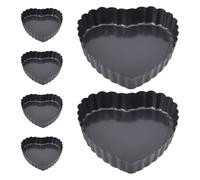 NULYLU 6pcs Heart Shaped Tart Pans Carbon Steel Mini Cake Pans with Removable Bottom Elegant Wavy Design Nonstick Dishwasher Safe Easy to Clean for Baking Special Occasions Valentine's