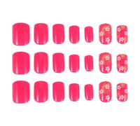 NULYLU 72pcs Spring Party Coffin Shape Full Cover Detachable Plastic Press on Nails for Women, Short Stick on Nails with Modern French Floral Fusion Style, for Easter and Festive Manicure