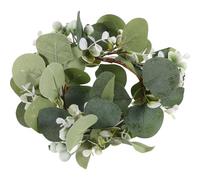 NULYLU Artificial Pillar Candle Wreath with Green Silk Flowers and Eucalyptus Leaves, Creative Christmas Garland Ring for Displaying on A Shelf Or Hotel Decoration