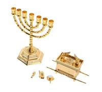 NULYLU Biblical Judaic Religious Figurines Set Featuring Israel Ark of the Covenant and Gold Menorah, Small Tabletop Sculpture for Home and Hanukkah Decoration