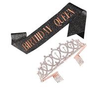 NULYLU Birthday Headband Set Ladies Birthday Sash Crown Girl Decorative Etiquette Belt Made of Soft Material