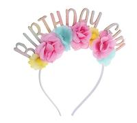 NULYLU Birthday Headband Simulation Flowers and Letters Elegant Party Headwear for Women for Birthday Celebrations and Events Comfortable and Design