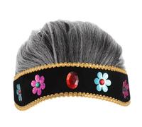NULYLU Boy Girl Grey Wig with Bun for Grandma Costume Soft Synthetic Hair for School Plays Halloween Dress-up and Themed Parties