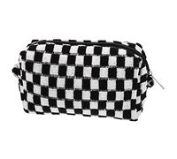 NULYLU Checkered Yarn Makeup Bag Travel Toiletry Bag Plaid Pouch Zipper Close