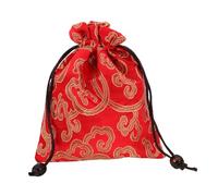 NULYLU Chinese Silk Brocade Embroidered Drawstring Pouch Bag, Small Red 13x16cm Jewelry Storage Organizer, Traditional Tibetan Handmade Silk Embroidery Pouch for Travel and Accessories